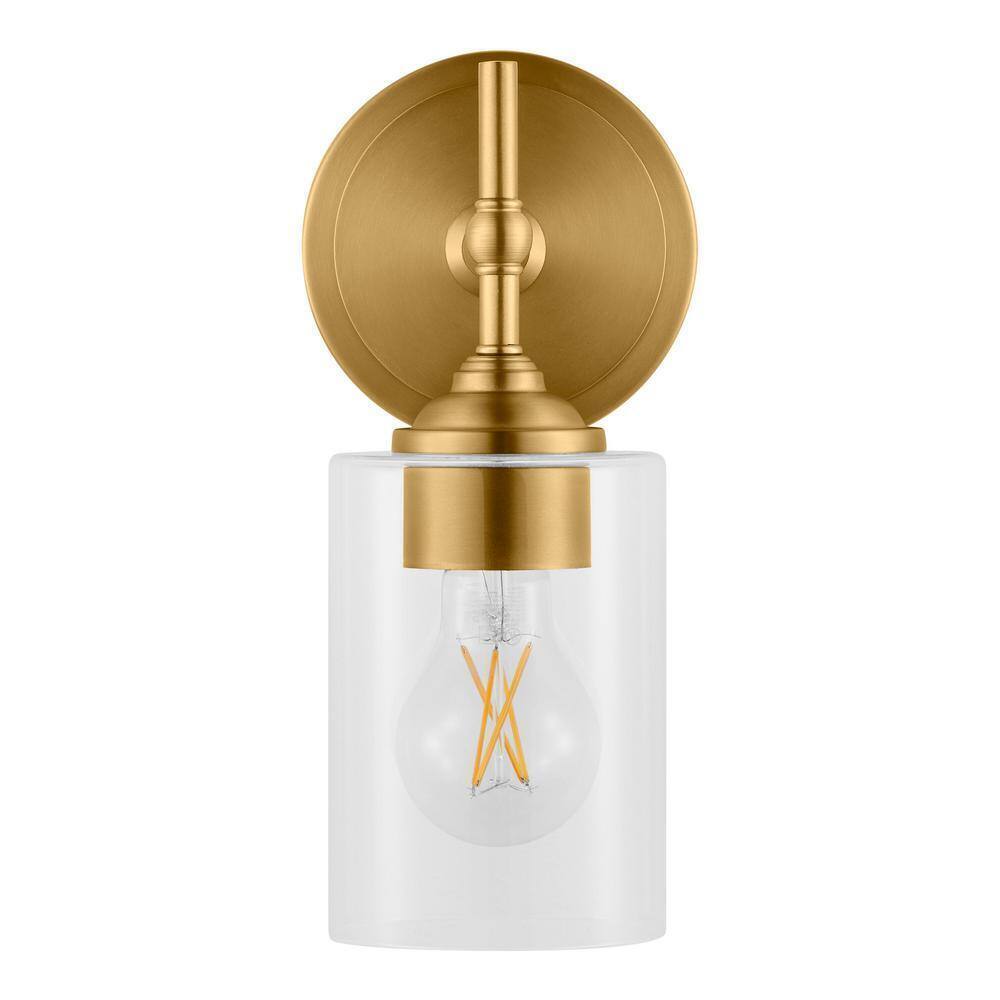 Home Decorators Ayelen 1-Light Matte Brass Clear Glass Indoor Wall Sconce
