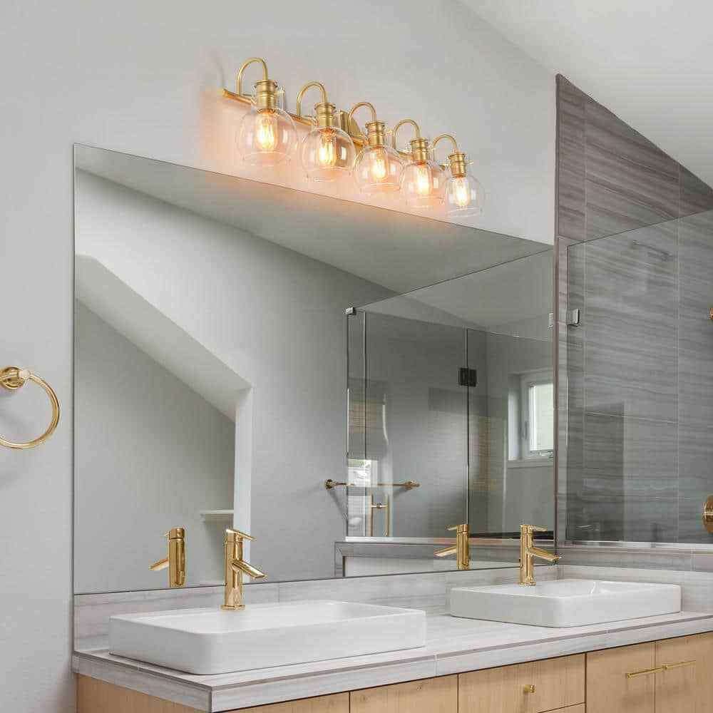 LNC Light Gold Vanity Modern Linear 35.5 in. 5-Light Contemporary Bathroom