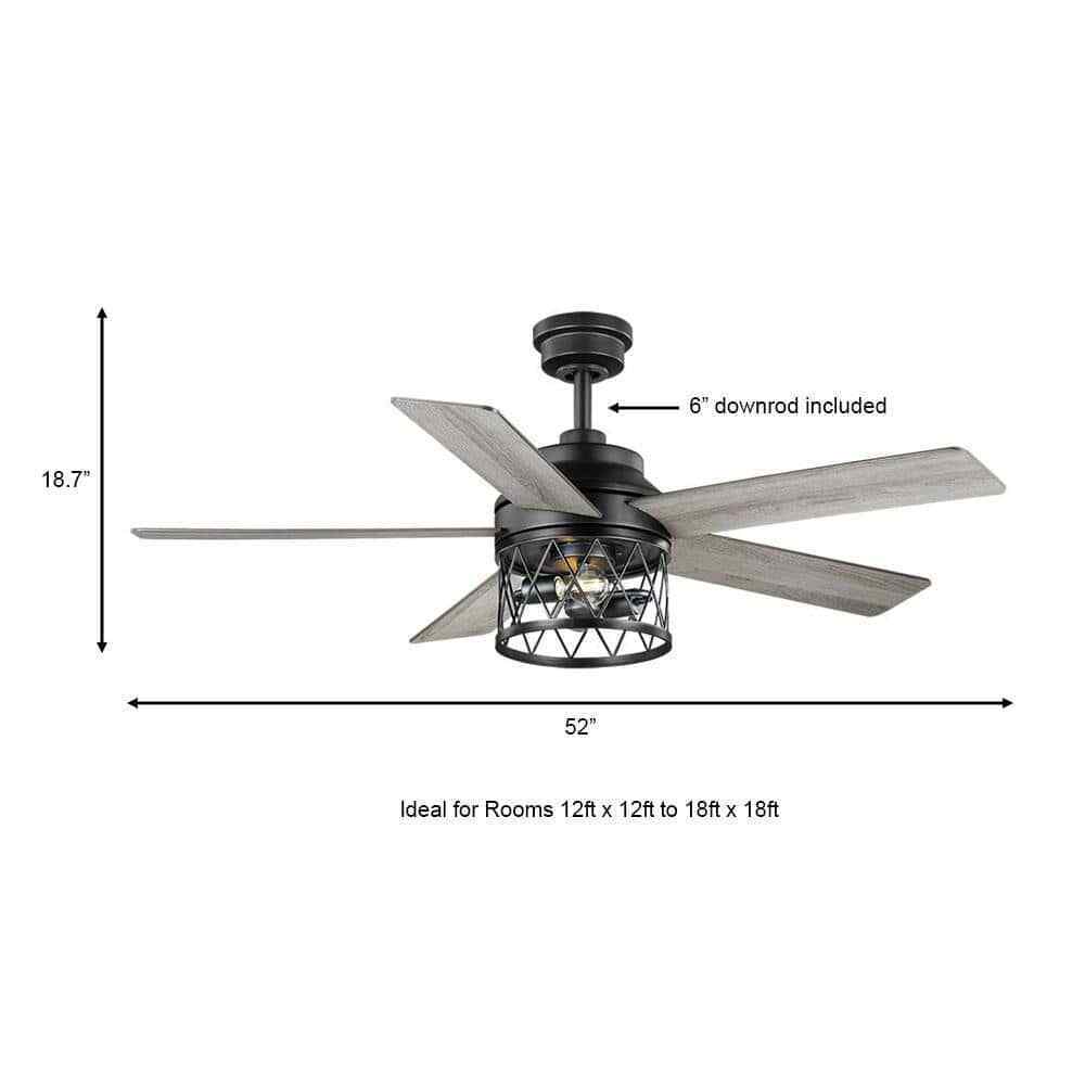 Hampton Bay North Grove 52 in. Indoor LED Matte Black Dry Rated Ceiling Fan