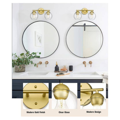 JAZAVA 15 in. 2-Light Gold Bathroom Over Mirror Vanity Light