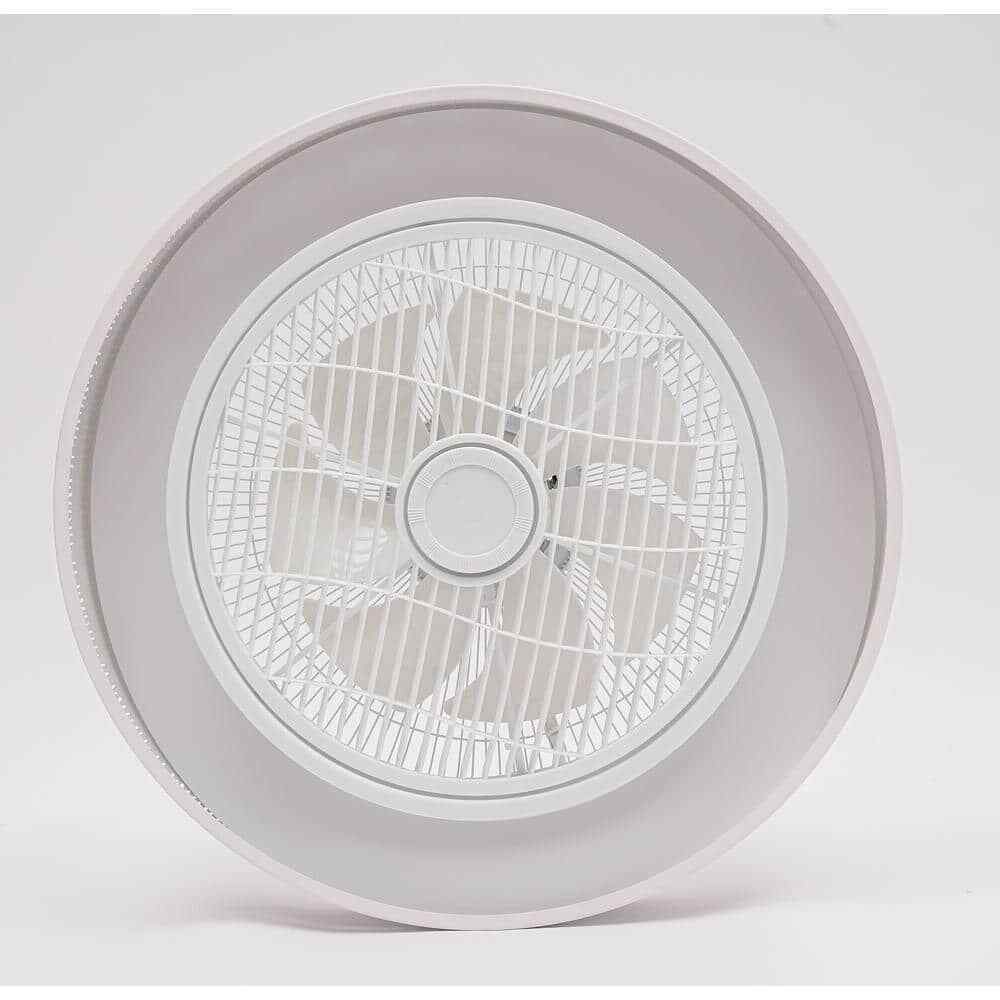 OUKANING 22 in. Modern Integrated LED White Round Semi Flush Mount Ceiling Fan