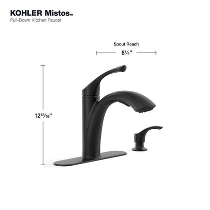 KOHLER Mistos Single-Handle Pull-Out Sprayer Kitchen Faucet in Matte Black