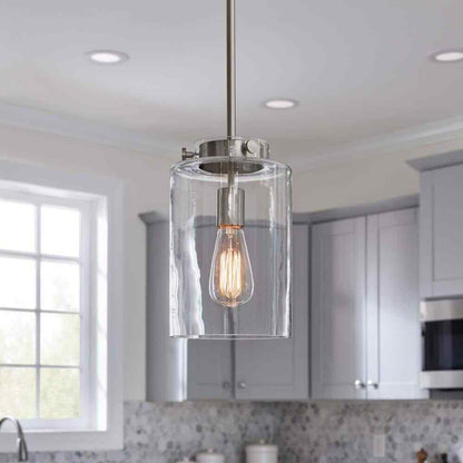 Hampton Bay Mullins 6.75 in. 1-Light Brushed Nickel Mini Pendant