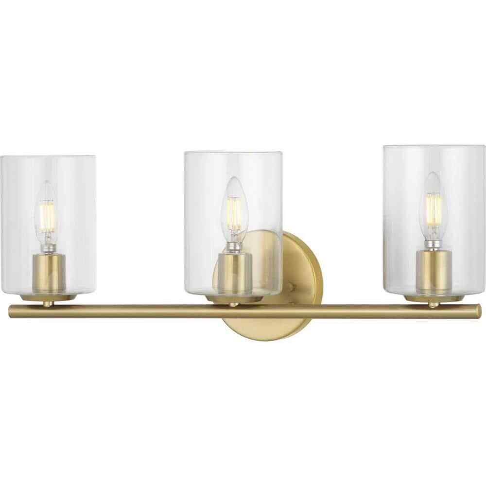 Hampton Bay Champlain 3-Light Gold Satin Brass Modern Bathroom Vanity Light