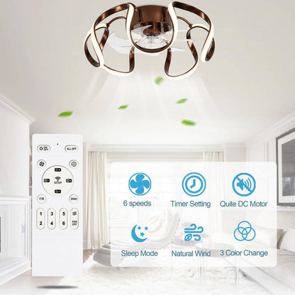 Oaks Aura LED Indoor Brown Modern Flush Mount Ceiling Fan Light APP and Remote
