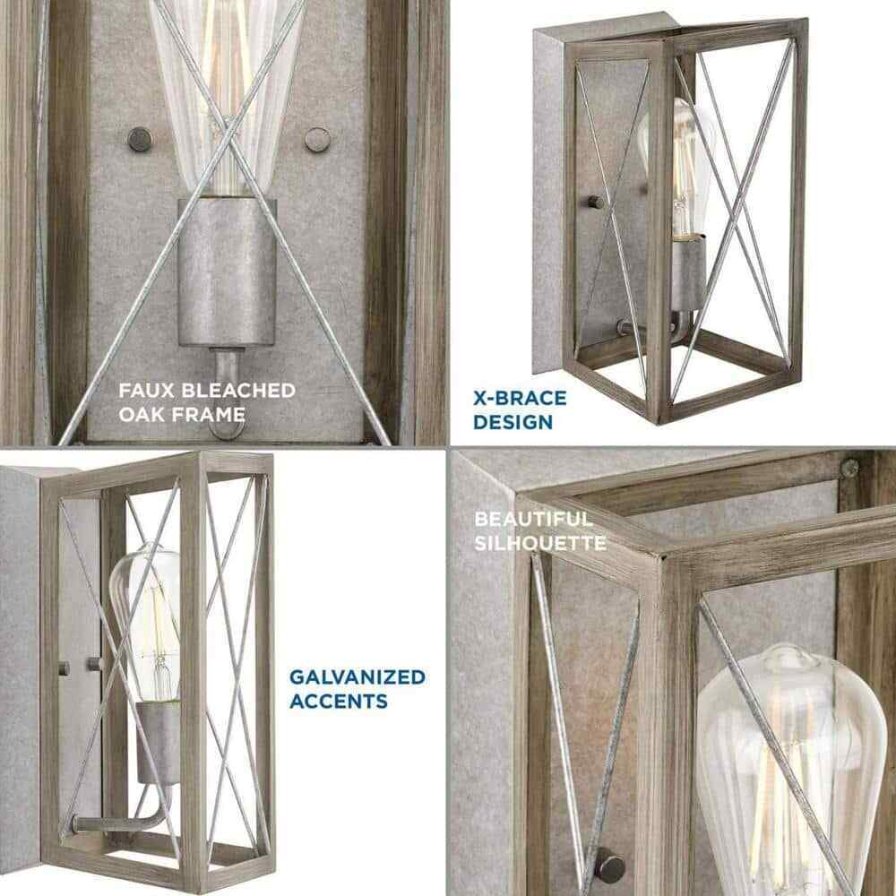 Progress Lighting Briarwood Bleached Oak Wood Farmhouse Wall Sconce Light
