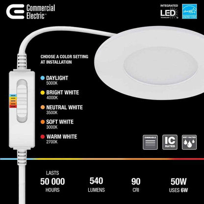Commercial Electric Ultra Slim 3 in. Color Selectable Canless Recessed LED Kit