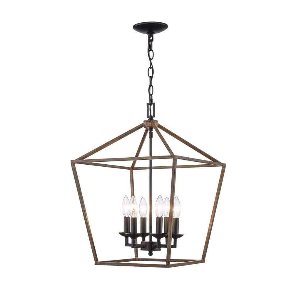 Home Decorators Weyburn Black and Faux Wood Farmhouse Chandelier Light Fixture