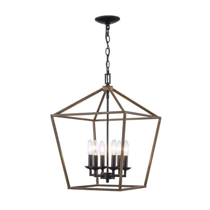 Home Decorators Weyburn Black and Faux Wood Farmhouse Chandelier Light Fixture