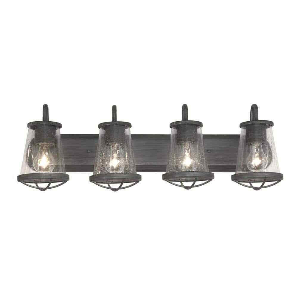 Home Decorators 32 in. Georgina 4-Light Steel Vanity Light w/ Clear Seedy Glass