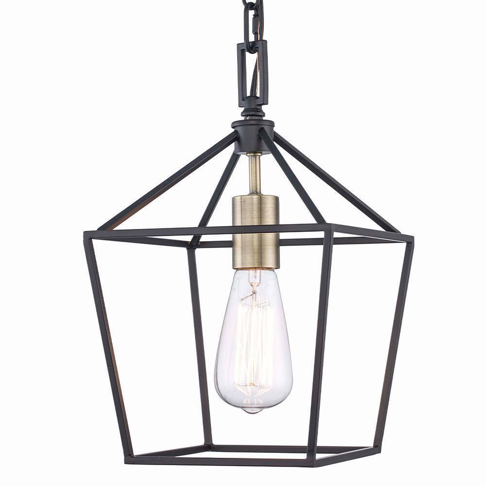 Home Decorators Weyburn 1-Light Black and Gold Farmhouse Mini Pendant Light