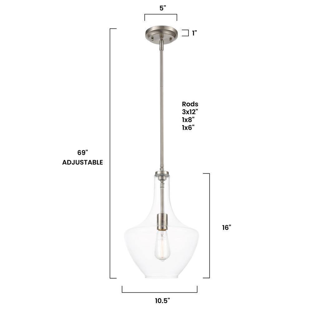 Light Society Sienna 1-Light Satin Nickel Pendant with Clear Glass Shade