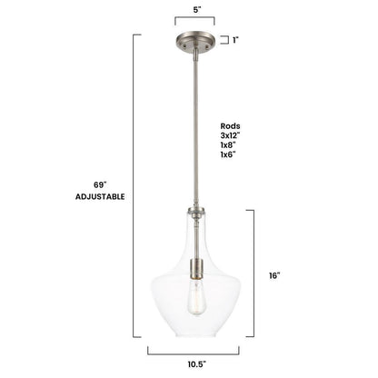 Light Society Sienna 1-Light Satin Nickel Pendant with Clear Glass Shade