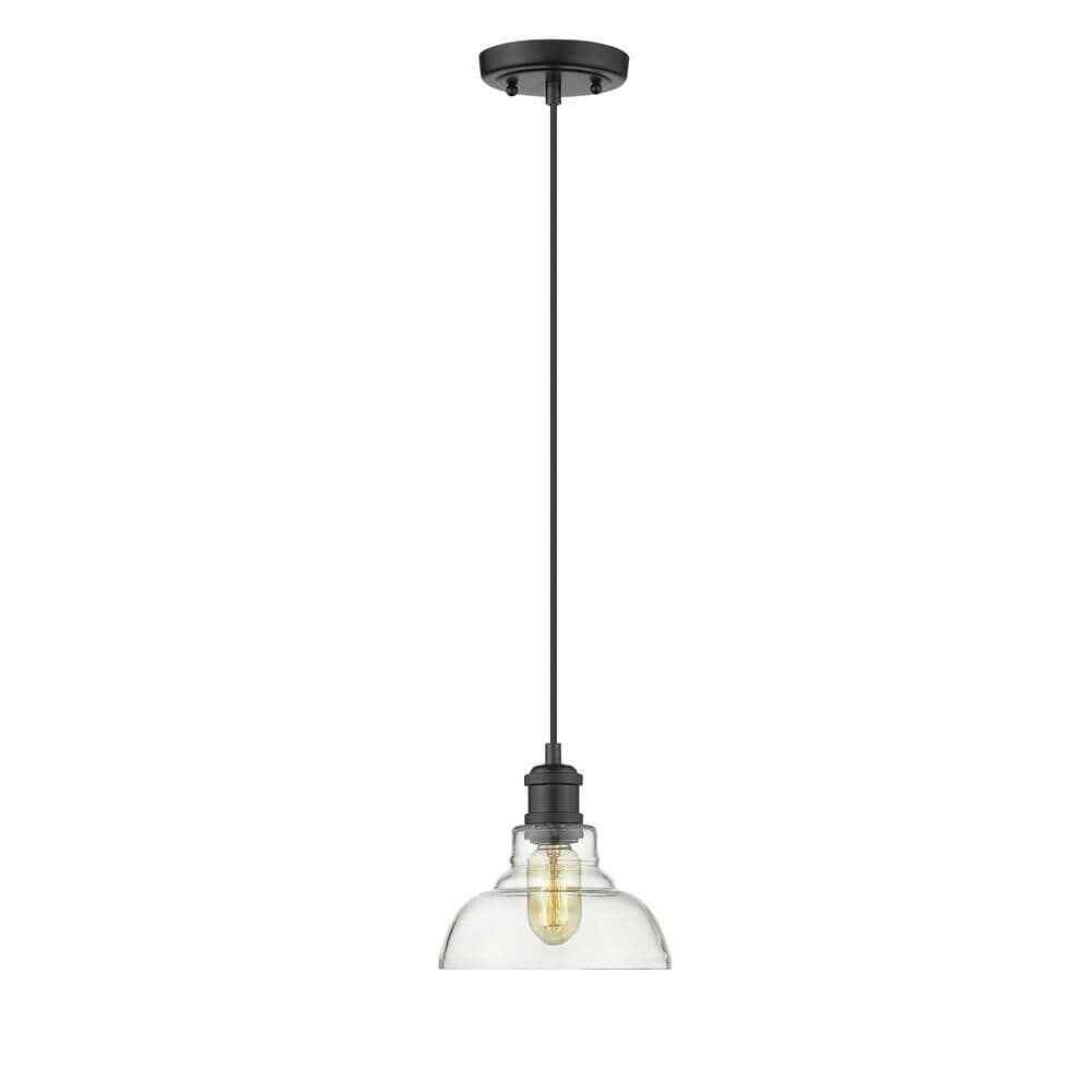 Golden Lighting Carver 1-Light Black Pendant with Clear Glass Shade