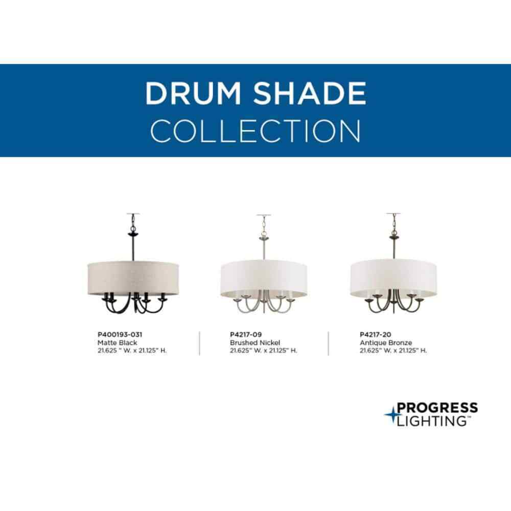 Progress Lighting Drum Shade Collection Farmhouse 21-5/8 in. 5-Light Matte Black