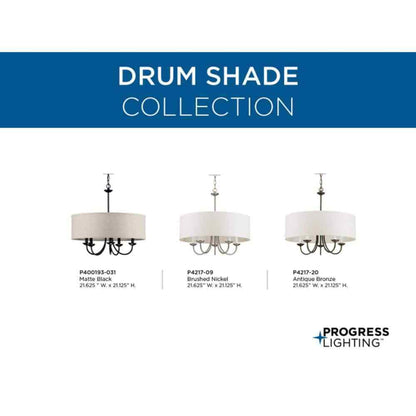 Progress Lighting Drum Shade Collection Farmhouse 21-5/8 in. 5-Light Matte Black