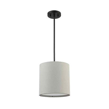 Monteaux Lighting 10 in. 1-Light Black Drum Pendant Light Fixture w/ Linen Shade
