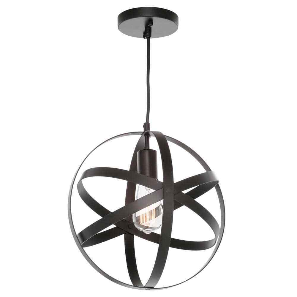 Home Decorators Orbit 1-Light Black Mini Pendant with Black Metal Strap Design