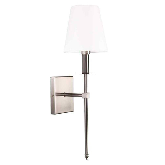 LamQee 1-Light Satin Nickel Wall Sconce with White Fabric Shade