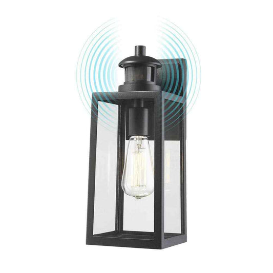 JAZAVA 1-Light Black Dusk to Dawn Motion Sensing Outdoor  Lantern Light Sconce