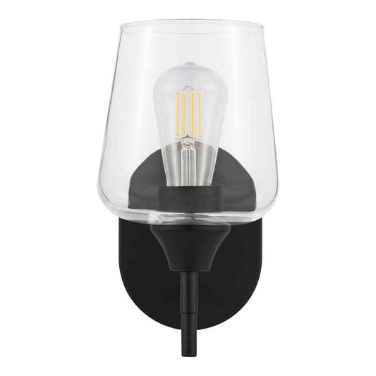 Hampton Bay Pavlen 5.5 in. 1-Lights Black Sconce with Clear Glass Shade