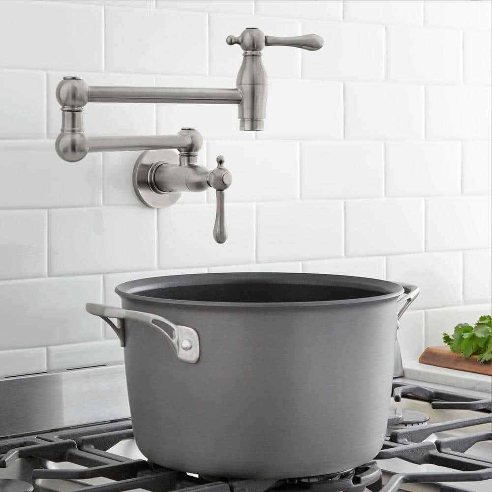 Glacier Bay Lyndhurst Wall Mounted Pot Filler in Brushed Nickel 67589-0004