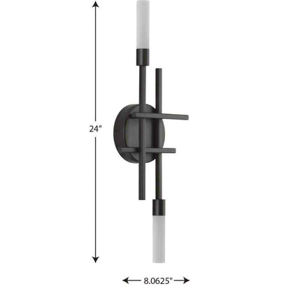 Progress Lighting Quadrant 2-Light Matte Black Frosted Glass Modern Wall Light