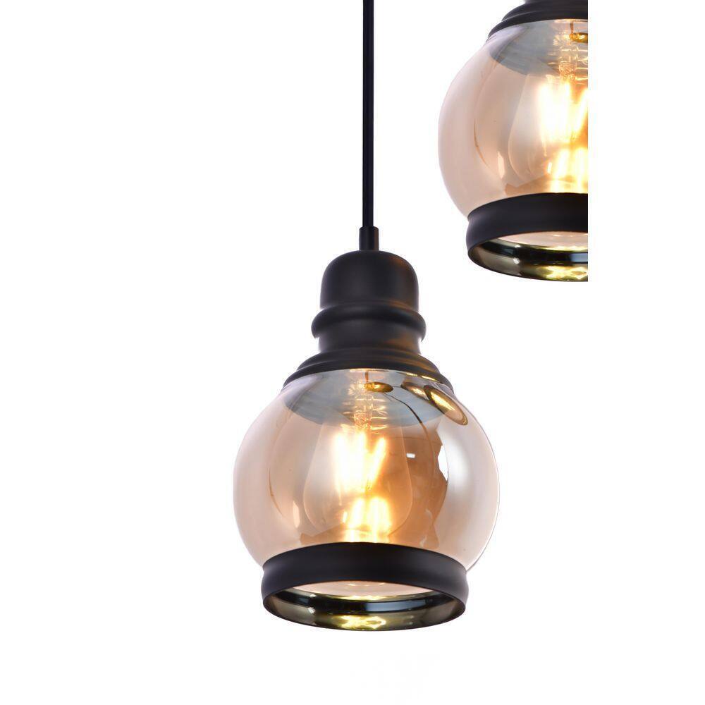 LAZZUR Vaige 13 in. 3-Light Matte Black Pendant with Amber Glass Shade