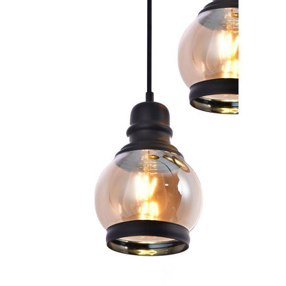 LAZZUR Vaige 13 in. 3-Light Matte Black Pendant with Amber Glass Shade