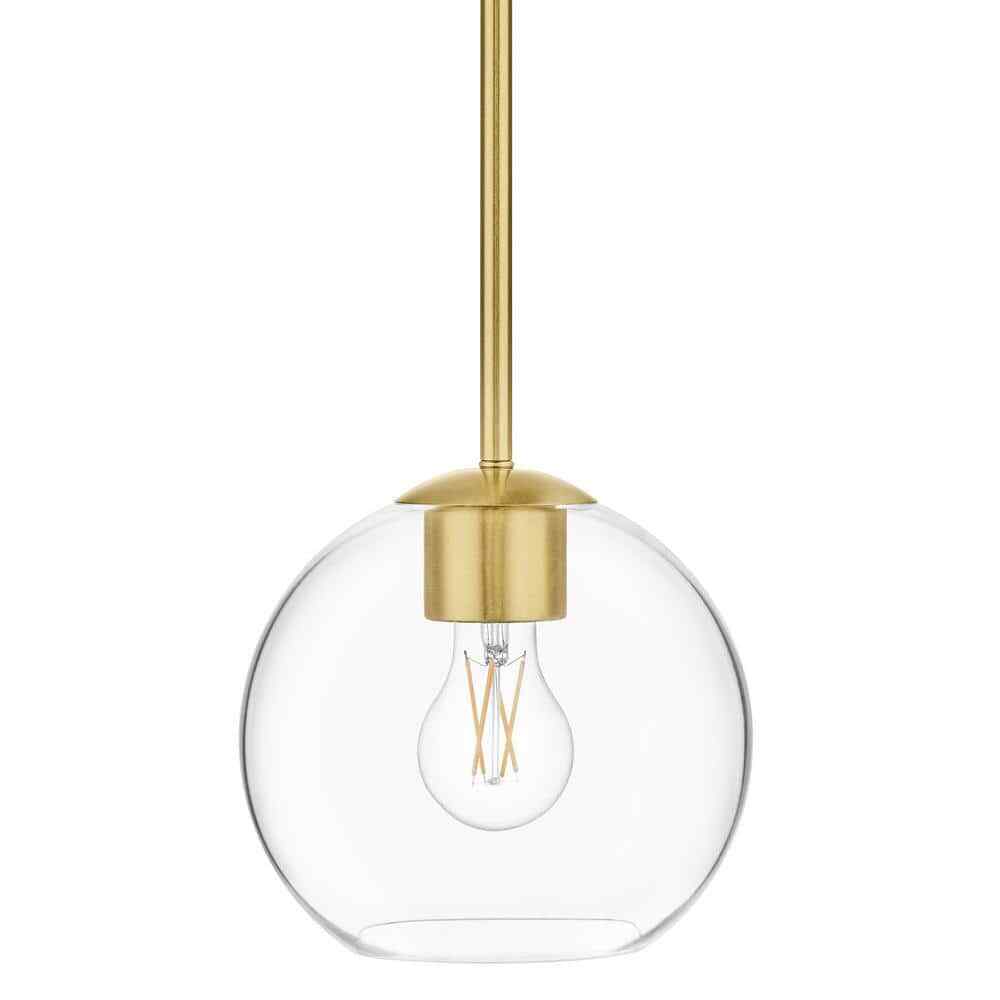 Home Decorators Vista Heights 1-Light Aged Brass Globe Pendant with Clear Glass