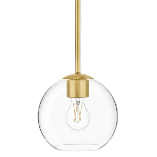 Home Decorators Vista Heights 1-Light Aged Brass Globe Pendant with Clear Glass