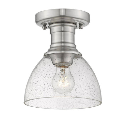 Golden Lighting Hines 1-Light Pewter with Seeded Glass 6.88 in. Semi-Flush-Mount