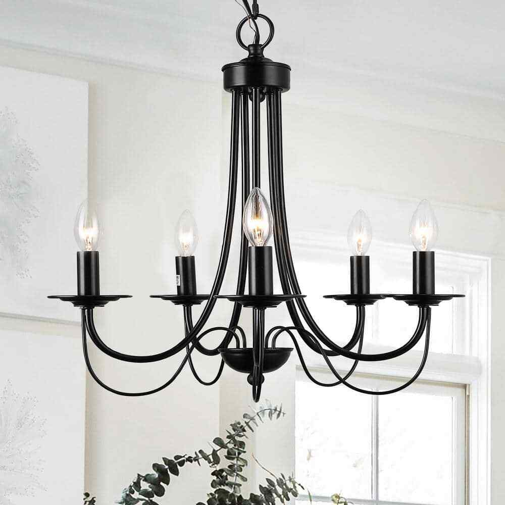 LNC Modern Black Candlestick Island 5-Light 18.5 in. Classic Pendant Chandelier
