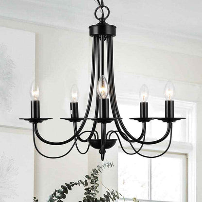 LNC Modern Black Candlestick Island 5-Light 18.5 in. Classic Pendant Chandelier