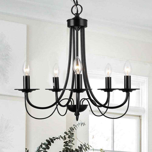 LNC Modern Black Candlestick Island 5-Light 18.5 in. Classic Pendant Chandelier