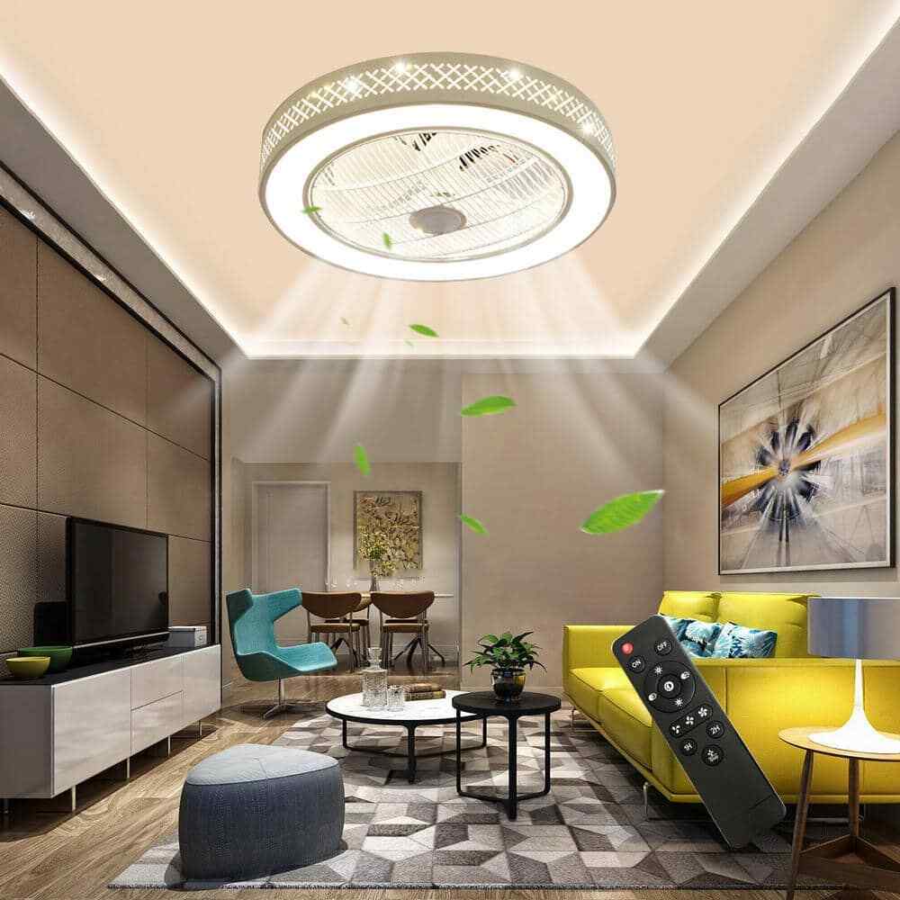 OUKANING  Integrated LED Indoor White Smart Enclosed Ceiling Fan w/ Remote