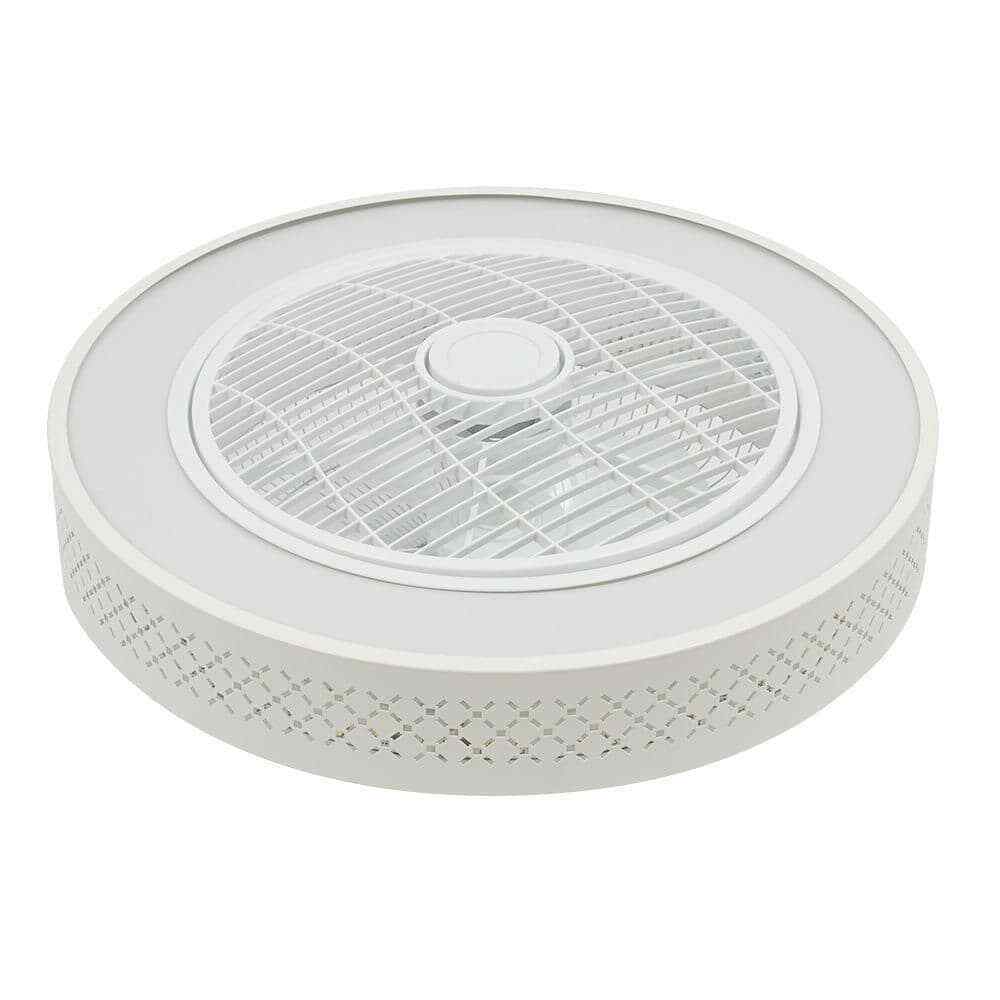 OUKANING  Integrated LED Indoor White Smart Enclosed Ceiling Fan w/ Remote