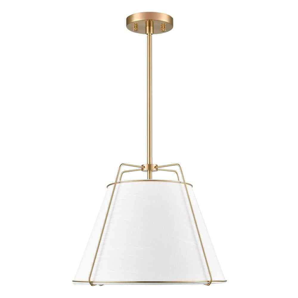 Light Society Lise 15 in. 1-Light Brushed Brass Chandelier with Fabric Shade