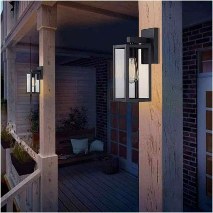 Hukoro Martin  Matte Black Hardwired Outdoor Wall Lantern Sconce w/ Dusk to Dawn
