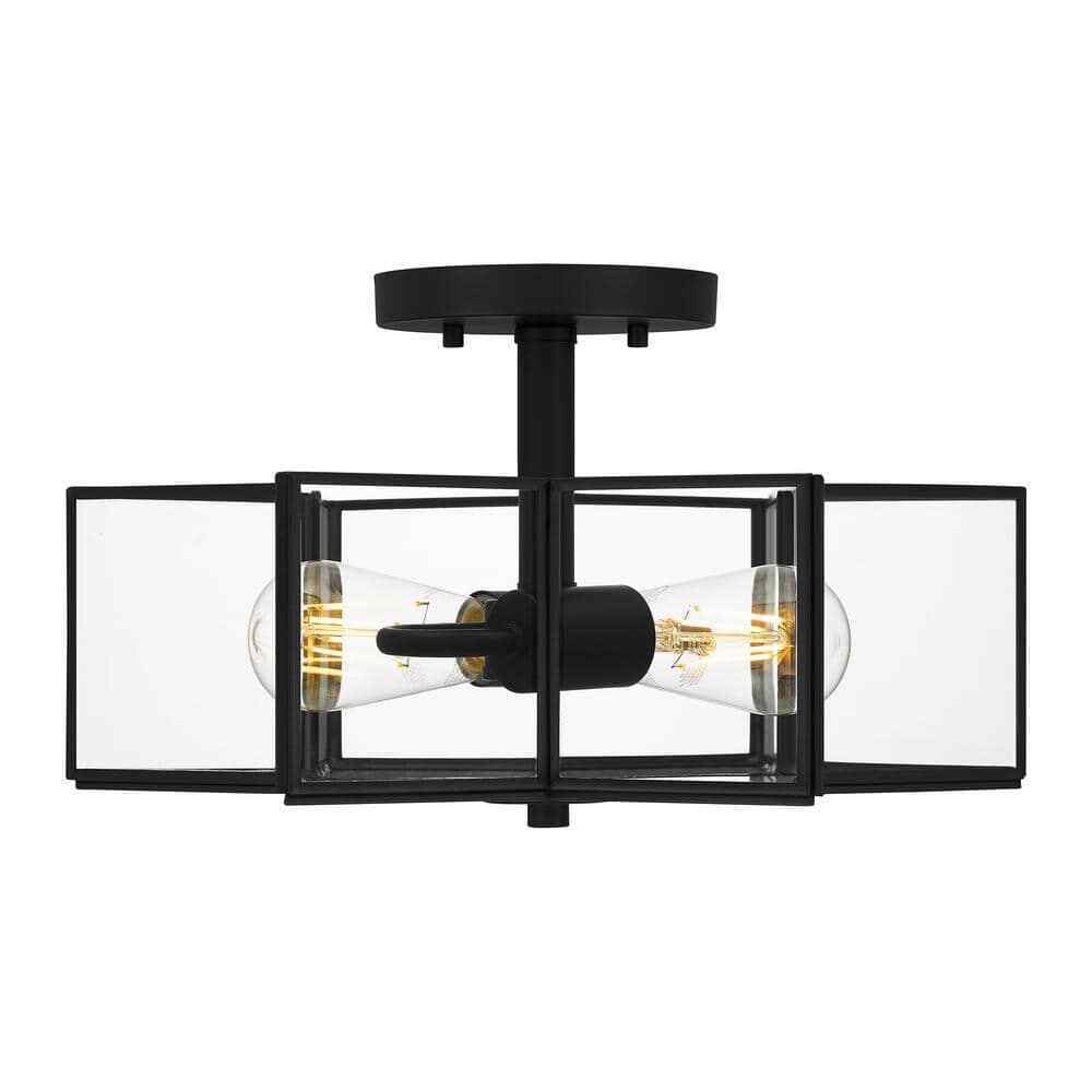 Home Decorators Collection Malena 14.25 in. 2-Light Matte Black Semi-Flush Mount