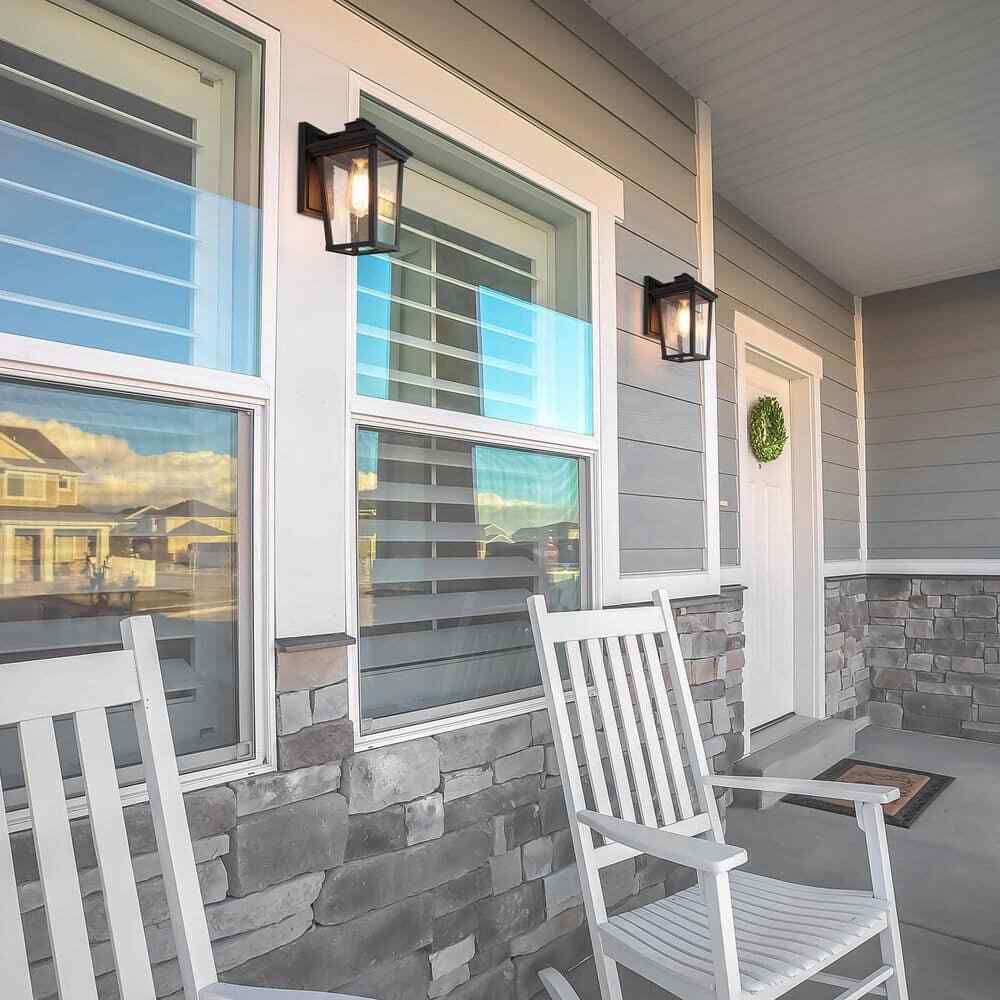 LNC Traditional Coastal Black Lantern Seeded Glass shade Modern Outdoor Light