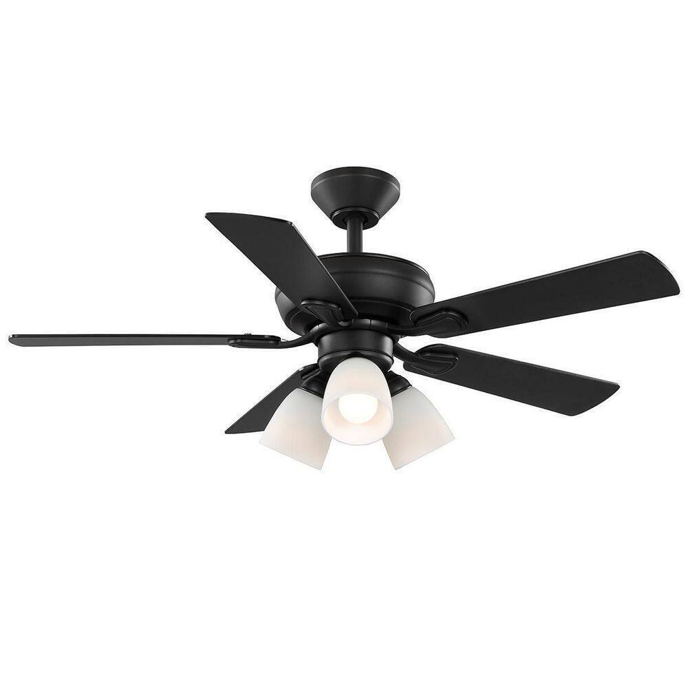 Hampton Bay Riley 44 in. Indoor LED Matte Black Downrod Ceiling Fan