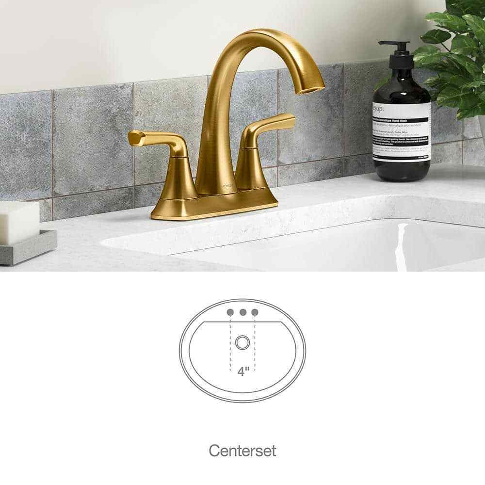 KOHLER Sundae 4 in. Centerset Bathroom Faucet in Vibrant Brushed Moderne Brass