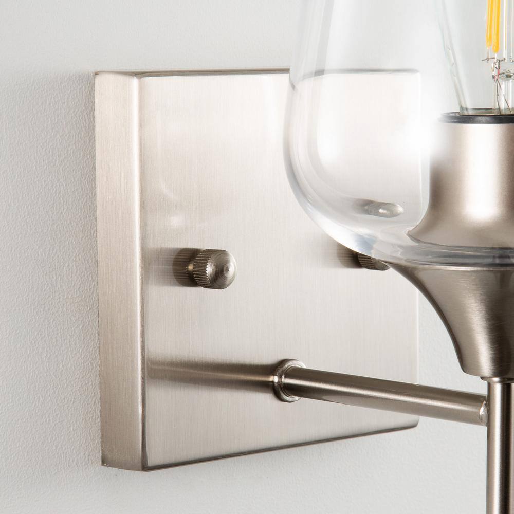 Merra 1-Light Brushed Nickel Wall Sconce Vanity Light with Glass Shade