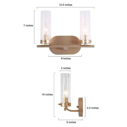 LNC Modern Brass Gold 2-Light Candlestick Vanity Light with Clear Cylinder Shade