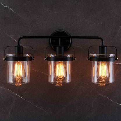 Merra 22 in. 3-Light Matte Black Vanity Light with Clear Glass Shade