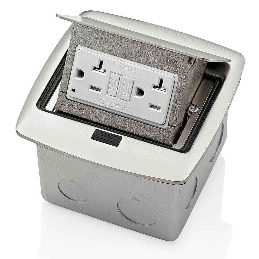 Leviton Pop-Up Floor Box with 20 Amp Tamper-Resistant Self-Test GFCI Outlet