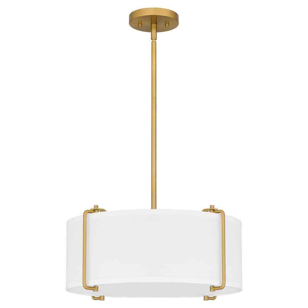 Home Decorators Brookley 4-Light Brushed Gold Pendant w/ White Fabric Shade