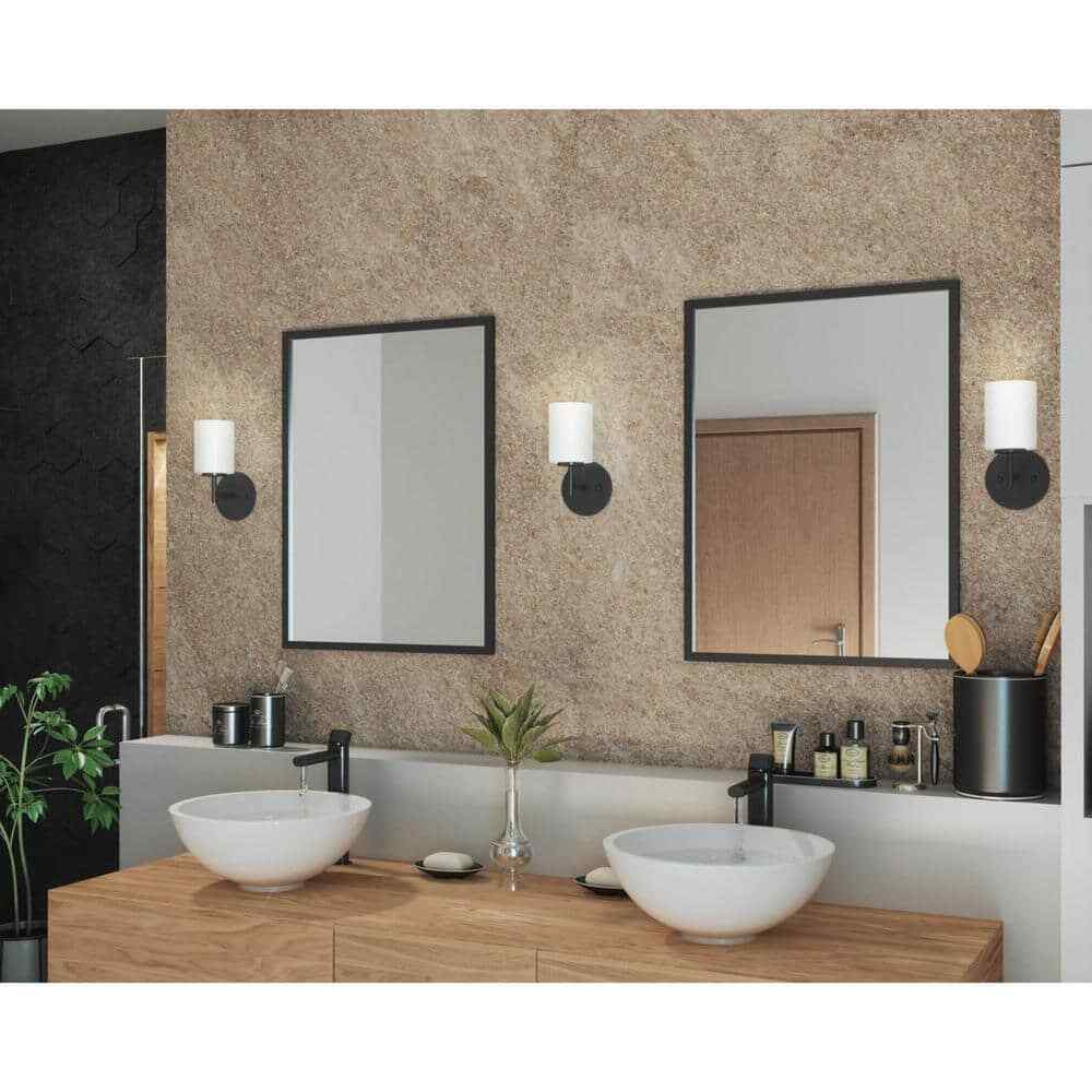 Progress Lighting Replay 5-1/4 in. Black Etched White Glass Vanity Wall Light