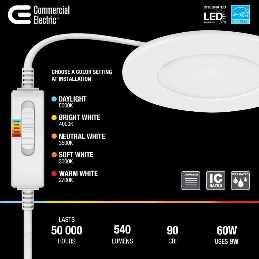 Commercial Electric Ultra Slim 4 in. Color Selectable Integrated LED Light Kit